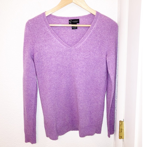 Bloomingdale's Sweaters - BLOOMINGDALE’S Cashmere V-Neck Dark Lavender Long Sleeve Sweater SZ: X-Small